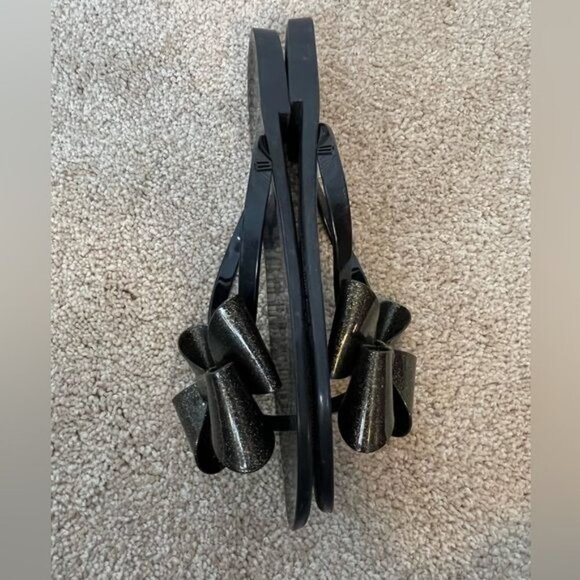 MELISSA Jelly Sandal Black Gold Glitter Bow Size 10 - Picture 8 of 11